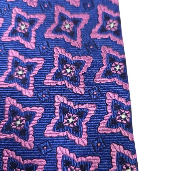 HOLLAND‎ & SHERRY Silk Geometric Pattern Necktie Blue Pink Luxury Formal Men's
